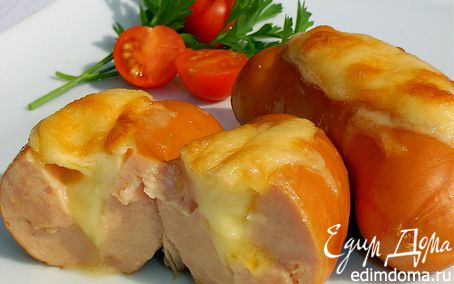 Рецепт Сардельки с сыром в духовке