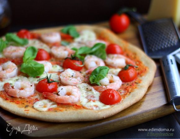 Вкусный Рецепт: Пицца с морепродуктами на белом соусе