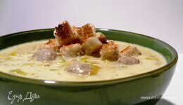 Наваристый сырный суп из порея с фрикадельками и гренками