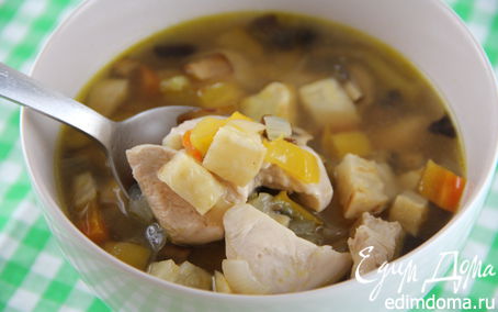 Рецепт Куриный суп с запеченными овощами и розмарином