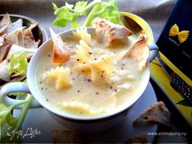 Сырно-макаронный суп и чипсы из лаваша
