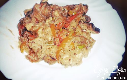 Рецепт Фунчоза с курицей, грибами, овощами и соусом "Терияки''