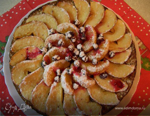 Домашний пирог с клюквой и яблоками