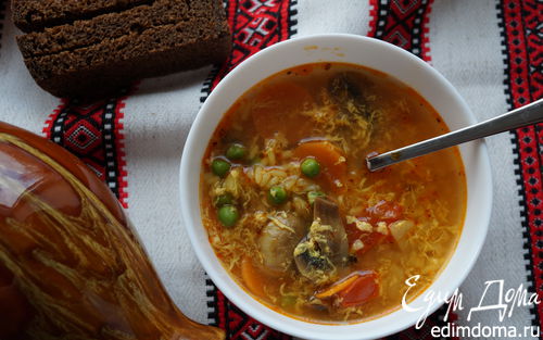 Рецепт Острый суп с рисом и зеленым горошком