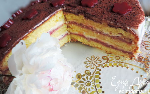 Рецепт Бисквитный торт со сметанным кремом и малиновым курдом "Восторг"