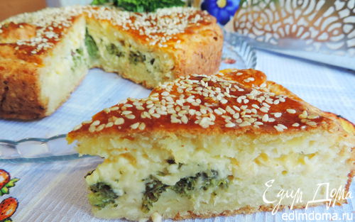 Рецепт Творожный пирог с брокколи и сырной начинкой