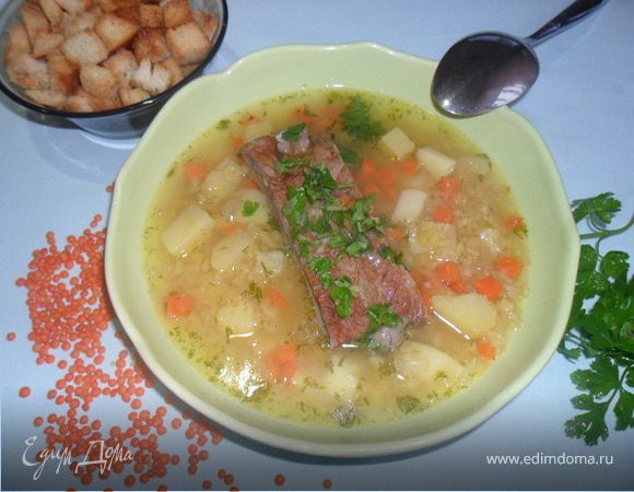 Чечевичный суп с копченостями — рецепт с фото