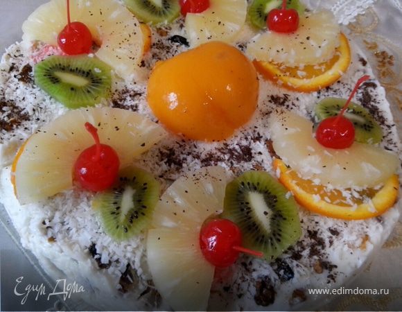 Творожный торт с фруктами без выпечки рецепт с фото блюда