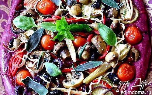 Рецепт Пицца из свекольного теста с овощами и грибами