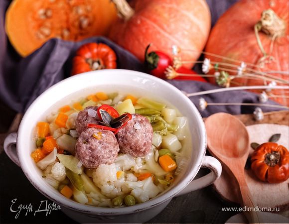 Суп с фрикадельками, рисом и овощами — рецепты | Дзен