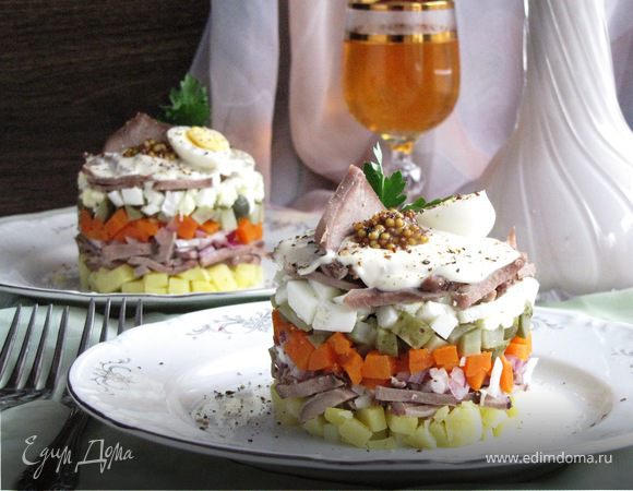 Салат со свиным языком и грибами - простой и вкусный рецепт с пошаговыми фото