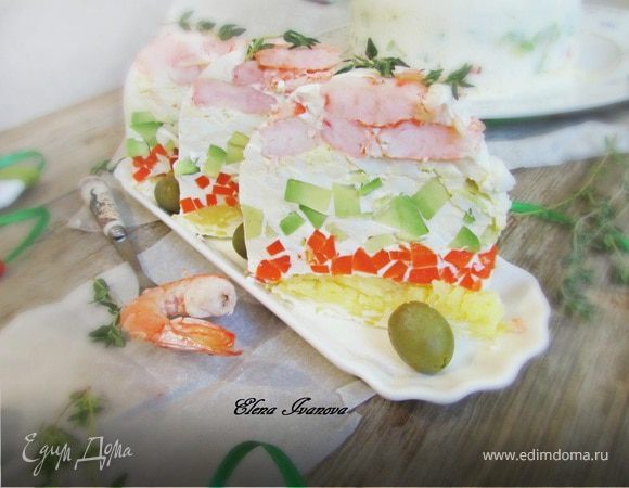 Заливной салат с креветками и авокадо, пошаговый рецепт на ккал, фото, ингредиенты - Елена
