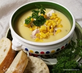 Картофельный крем-суп с курицей и маисом