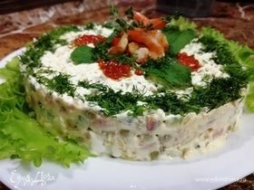 Салат «Нежность» с креветками и зеленым горошком