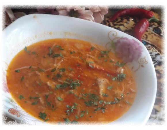 Куриный томатный суп с тыквой и вермишелью