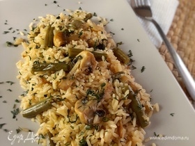Рис с грибами и стручковой фасолью
