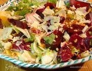 Салат из запеченной репы и свеклы с апельсином, фенхелем и кедровыми орехами