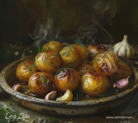 Молодой картофель с чесноком и зеленью в духовке