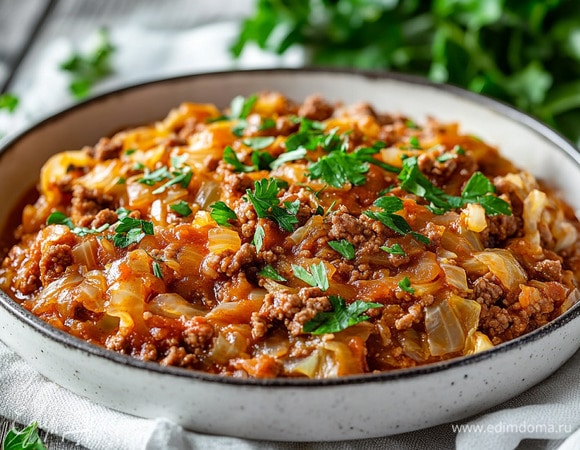 Тушеная капуста с фаршем