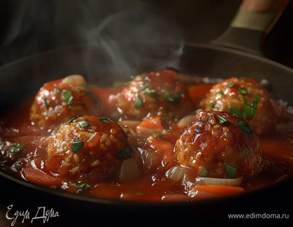 Тефтели с рисом на сковороде Тефтели с рисом на сковороде