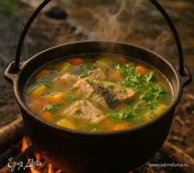 Уха в казане на костре