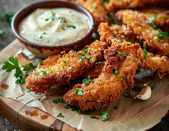 Куриные стрипсы с йогуртовым соусом