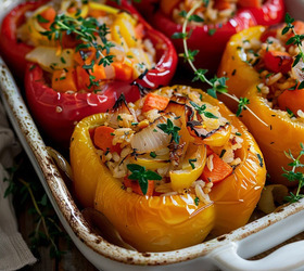 Запечённые перцы, фаршированные рисом и овощами