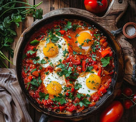 Шакшука с томатами и перцем