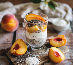 Чиа-пудинг с персиком и кокосом Чиа-пудинг с персиком и кокосом