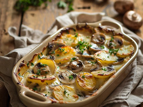 Запечённый картофель с грибами и сливками