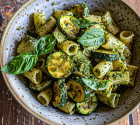 Паста с соусом песто и жареными цукини