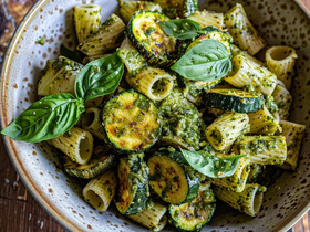 Паста с соусом песто и жареными цукини