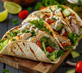 Тако с курицей и свежими овощами