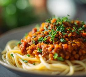 Растительное «болоньезе» из чечевицы