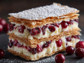 Домашний мильфей с клюквой