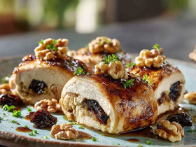 Рулетики из куриного филе с черносливом и грецким орехом