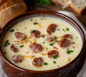 Сырно-чесночный суп с копченостями