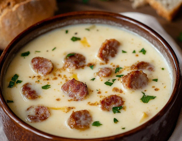 Сырно-чесночный суп с копченостями