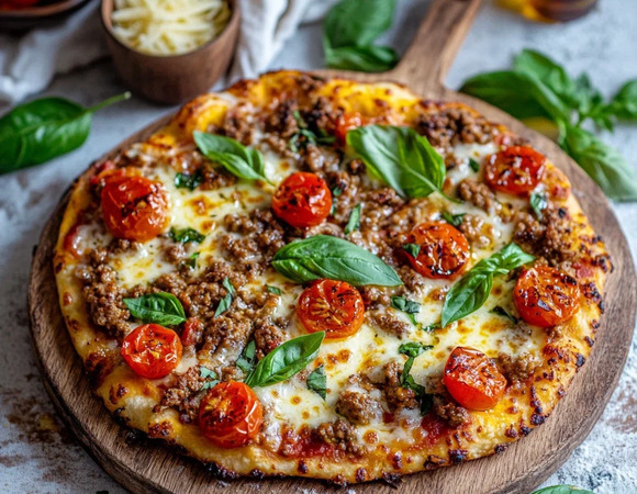 Белковая пицца из куриного фарша